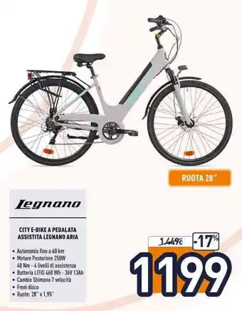Unieuro CITY E-BIKE A PEDALATA ASSISTITA LEGNANO ARIA offerta