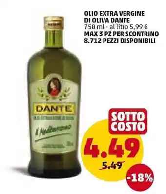 PENNY OLIO EXTRA VERGINE DI OLIVA DANTE 750 ml offerta