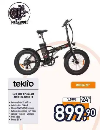 Unieuro FAT E-BIKE A PEDALATA ASSISTITA TEKLIO F1 offerta