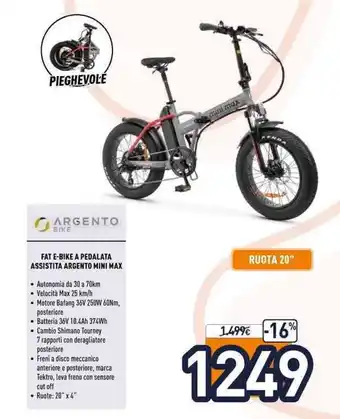 Unieuro FAT E-BIKE A PEDALATA ASSISTITA ARGENTO MINI MAX offerta