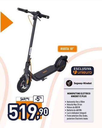 Unieuro MONOPATTINO ELETTRICO NINEBOT F2 PLUS offerta