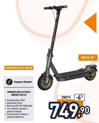Unieuro MONOPATTINO ELETTRICO NINEBOT MAX G2 offerta