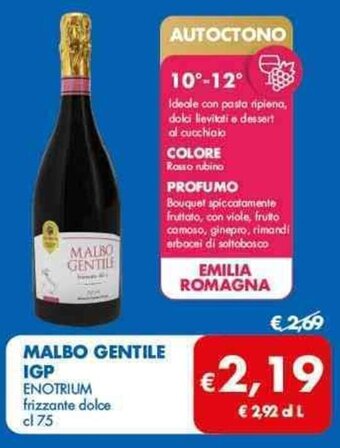 MD Discount MALBO GENTILE IGP ENOTRIUM frizzante dolce cl 75 offerta