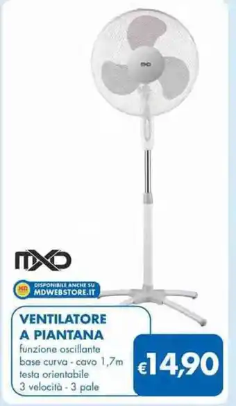 VENTILATORE A PIANTANA funzione oscillante base curva-cavo 1,7m festa orientabile 3 velocità - 3 pale