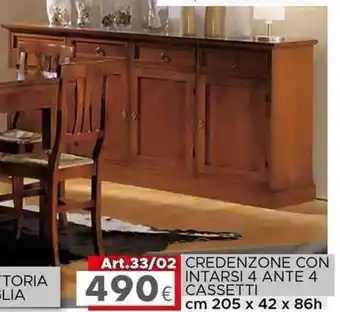 Art.33/02 CREDENZONE CON INTARSI 4 ANTE 4 CASSETTI cm 205 x 42 x 86h