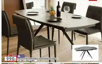 Dotolo Mobili TAVOLO ALLUNGABILE CON PIANO IN GRES cm 180x 100 x 86 h offerta