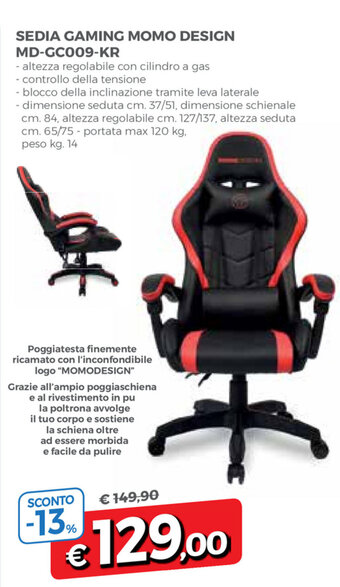 Famila Momo Design MD-GC009-KR Sedia Gaming offerta