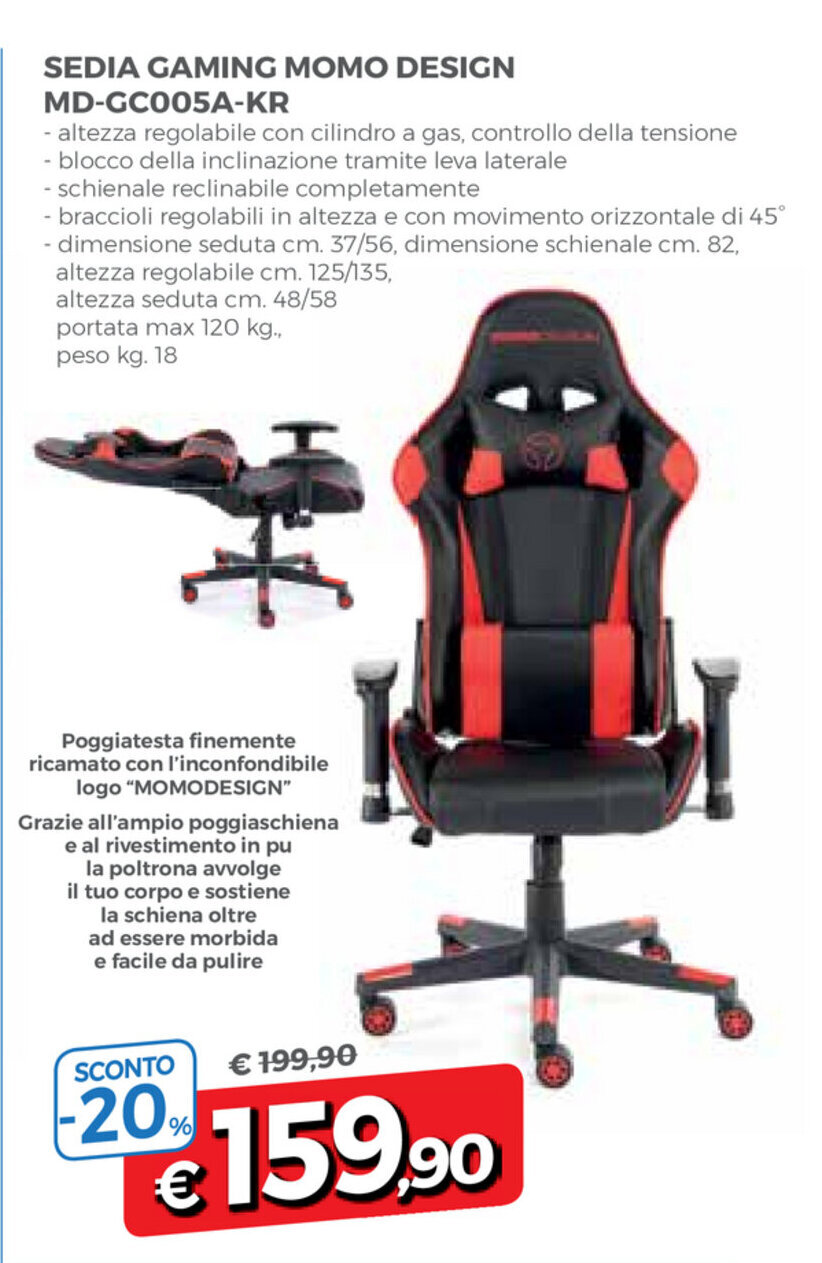 Momo Design MD-GC005A-KR Sedia Gaming offerta di Famila