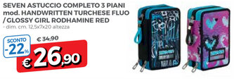 Famila Seven Astuccio Completo 3 Piani mod. Handwritten Turchese Fluo/Glossy Girl Rodhamine Red offerta