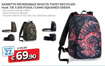 Famila Zainetto Reversibile Invicta Twist Recycled mod. Tie & Die Fuxia/ Camo Squared Green offerta