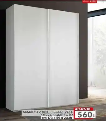 ARMADIO 2 ANTE SCORREVOLI. cm 173 x 56 x 203h