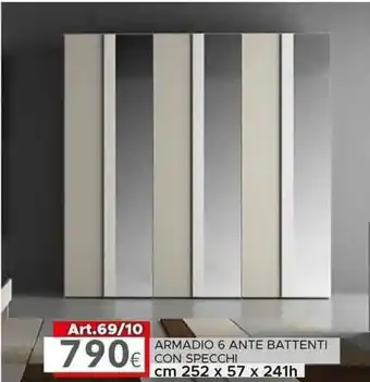 ARMADIO 6 ANTE BATTENTI CON SPECCHI cm 252 x 57 x 241 h