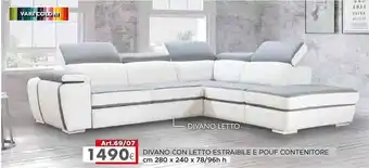 DIVANO CON LETTO ESTRAIBILE E POUF CONTENITORE