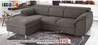 DIVANO SOFIA CON LETTO ESTRAIBILE E PENISOLA