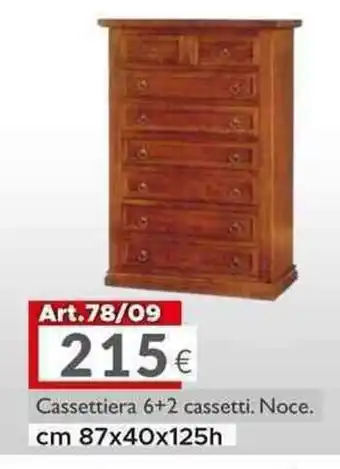 Cassettiera 6+2 cassetti. Noce. cm 87x40x125h