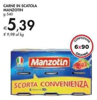 Bennet CARNE IN SCATOLA MANZOTIN g 540 offerta
