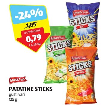 ALDI Snack Fun PATATINE STICKS gusti vari 125 g offerta