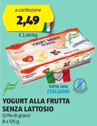 ALDI YOGURT ALLA FRUTTA SENZA LATTOSIO 8 x 125 g offerta