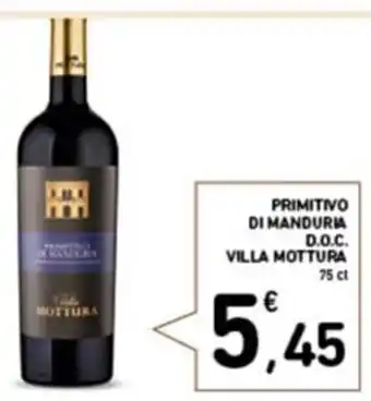 Conad PRIMITIVO DI MANDURIA D.O.C. VILLA MOTTURA 75 cl offerta