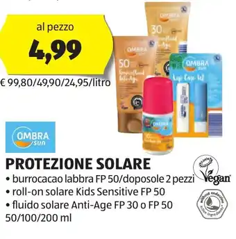 ALDI OMBRA sun PROTEZIONE SOLARE 50/100/200 ml offerta