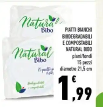 Conad PIATTI BIANCHI BIODEGRADABILI E COMPOSTABILI NATURAL BIBO piani/fondi 15 pezzi diametro 21,5 cm offerta