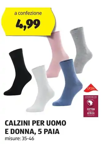 ALDI CALZINI PER UOMO E DONNA, 5 PAIA offerta