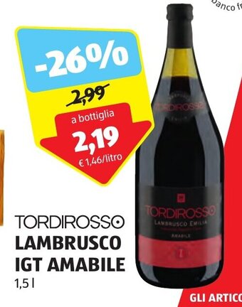 ALDI TORDIROSSO LAMBRUSCO IGT AMABILE 1,5 l offerta