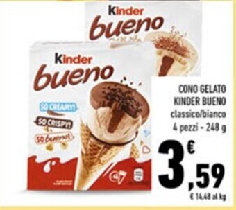 Conad CONO GELATO KINDER BUENO classico/bianco 4 pezzi-248 g offerta
