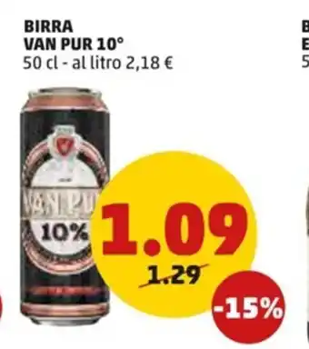 BIRRA VAN PUR 10° 50 cl - al litro 2,18 €