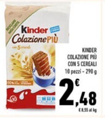 Conad KINDER COLAZIONE PIÙ CON 5 CEREALI 10 pezzi - 290 g offerta
