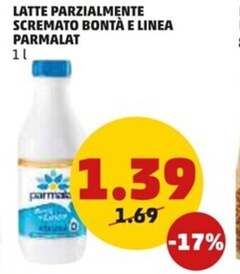 PENNY LATTE PARZIALMENTE SCREMATO BONTÀ E LINEA PARMALAT 1 l offerta