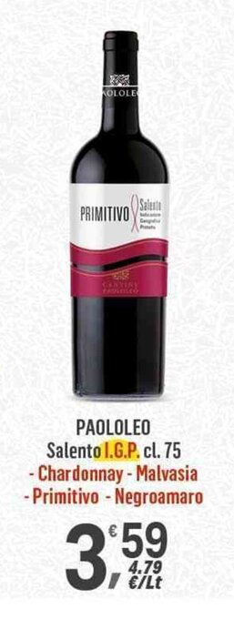 Supermercati Dok PAOLOLEO Salento I.G.P. cl. 75 offerta