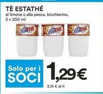Coop Estathé Tè Al Limone O Alla Pesca, Bicchierino offerta