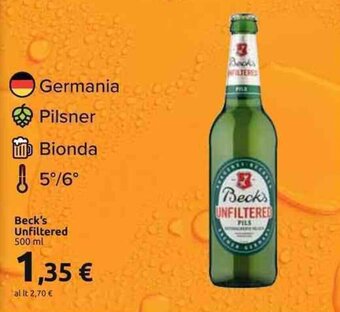 Carrefour Market Beck's Unfiltered 500 ml offerta