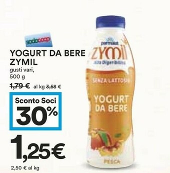 Coop Parmalat Yogurt Da Bere Zymil Pesca Senza Lattosio Alta Digeribilita 500 G offerta