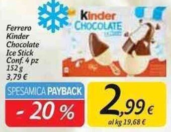 Carrefour Market Ferrero Kinder Chocolate Ice Stick Conf. 4 pz 152 g offerta