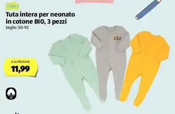 ALDI Impidimpi Tuta intera per neonato in cotone BIO, 3 pezzi offerta