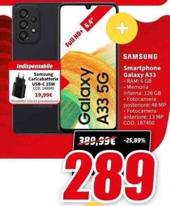 MediaWorld SAMSUNG Smartphone Galaxy A33 offerta