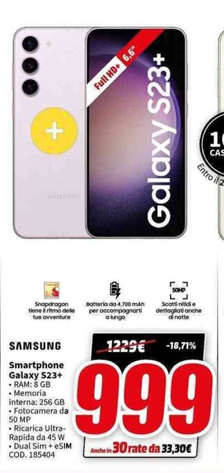 MediaWorld SAMSUNG Smartphone Galaxy S23+ offerta