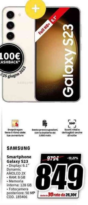 MediaWorld SAMSUNG Smartphone Galaxy S23 offerta