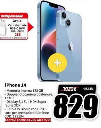 MediaWorld iPhone 14 offerta