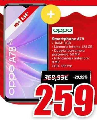 MediaWorld oppo Smartphone A78 offerta
