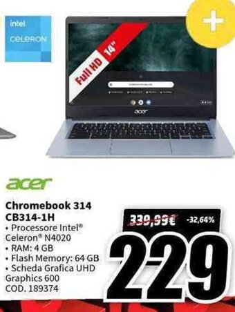 MediaWorld acer Chromebook 314 CB314-1H offerta