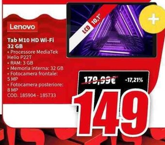 MediaWorld Lenovo Tab M10 HD Wi-Fi 32 GB offerta