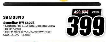 MediaWorld SAMSUNG Soundbar HW-S800B offerta