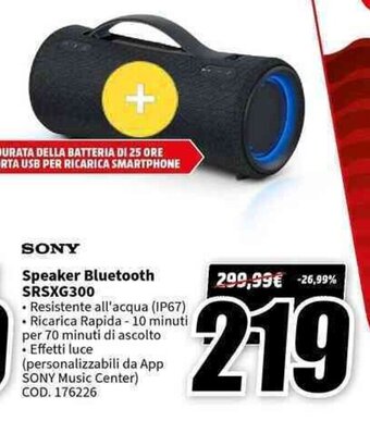 MediaWorld SONY Speaker Bluetooth SRSXG300 offerta