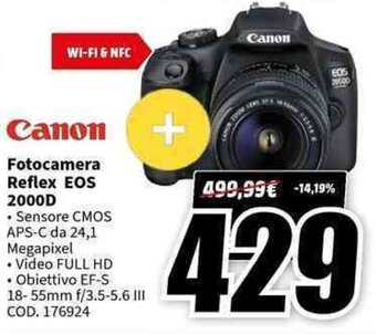 MediaWorld Canon Fotocamera Reflex EOS 2000D offerta