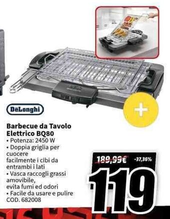 MediaWorld DeLonghi Barbecue da Tavolo Elettrico BQ80 offerta
