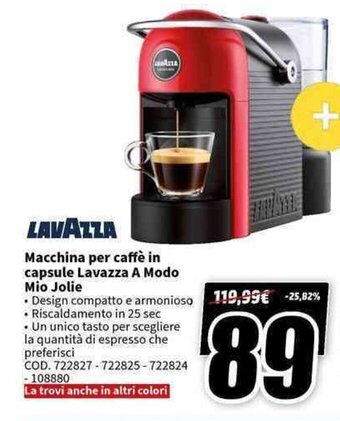 MediaWorld LAVAZZA Macchina per caffè in capsule Lavazza A Modo Mio Jolie offerta