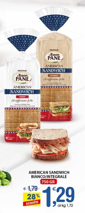 Qui Discount AMERICAN SANDWICH BIANCO/INTEGRALE 750 GR offerta